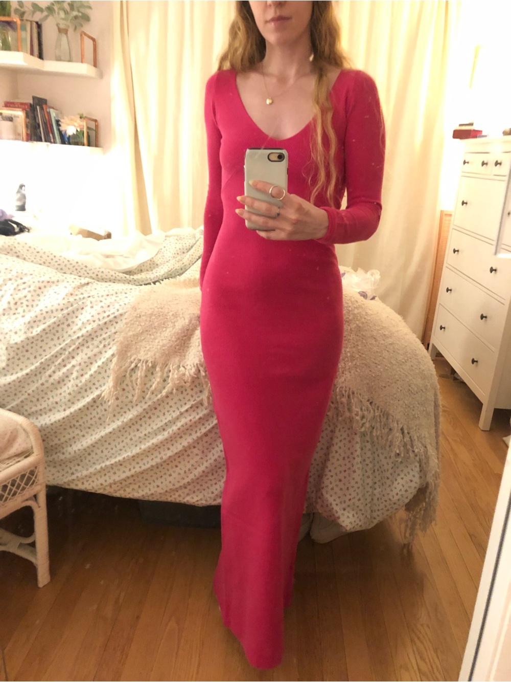 Free People Pink Knit Midi Dress, XS